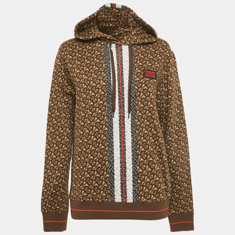 Pre Owned Burberry Bridle Brown TB Monogram Print Cotton Hoodie XS