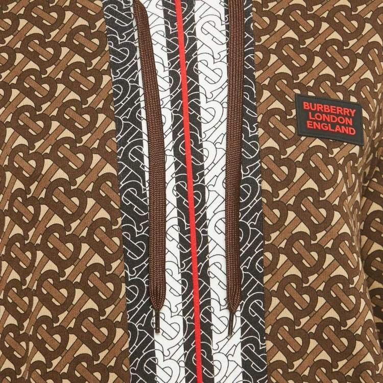 Pre Owned Burberry Bridle Brown TB Monogram Print Cotton Hoodie XS