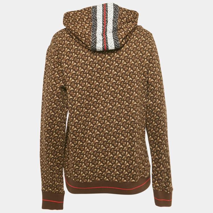 Pre Owned Burberry Bridle Brown TB Monogram Print Cotton Hoodie XS