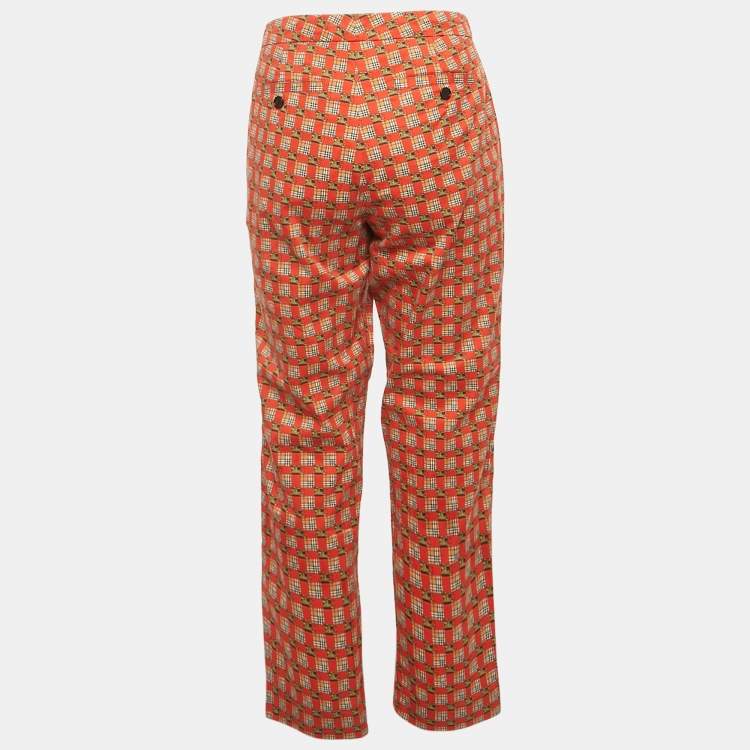 Pre Owned Burberry Bright Red Cotton Archive Print Pat Hanover Cigarette Pants M