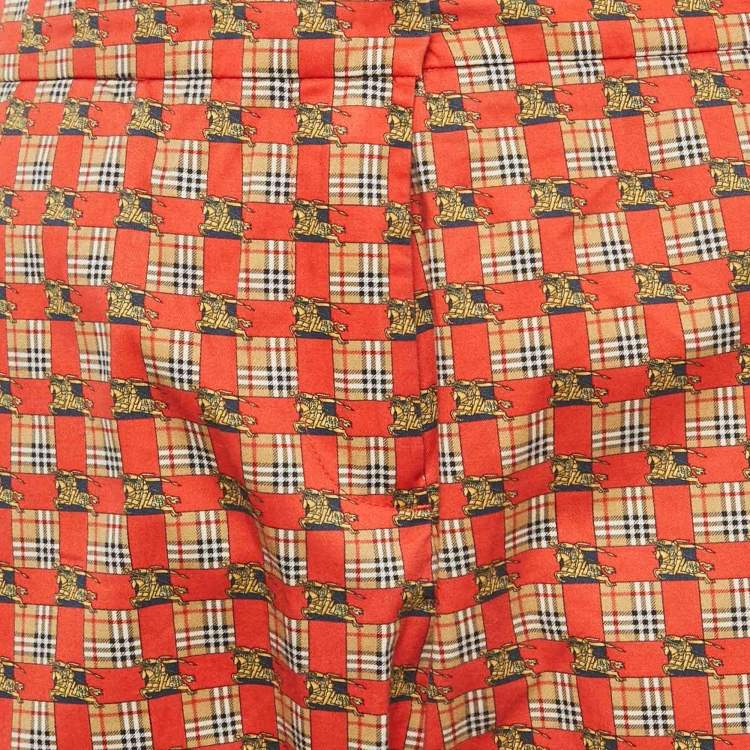 Pre Owned Burberry Bright Red Cotton Archive Print Pat Hanover Cigarette Pants M