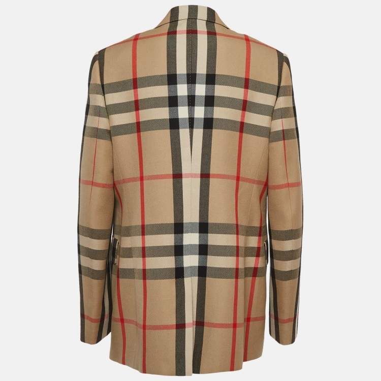 Pre Owned Burberry Beige Checks Gabardine Blazer M