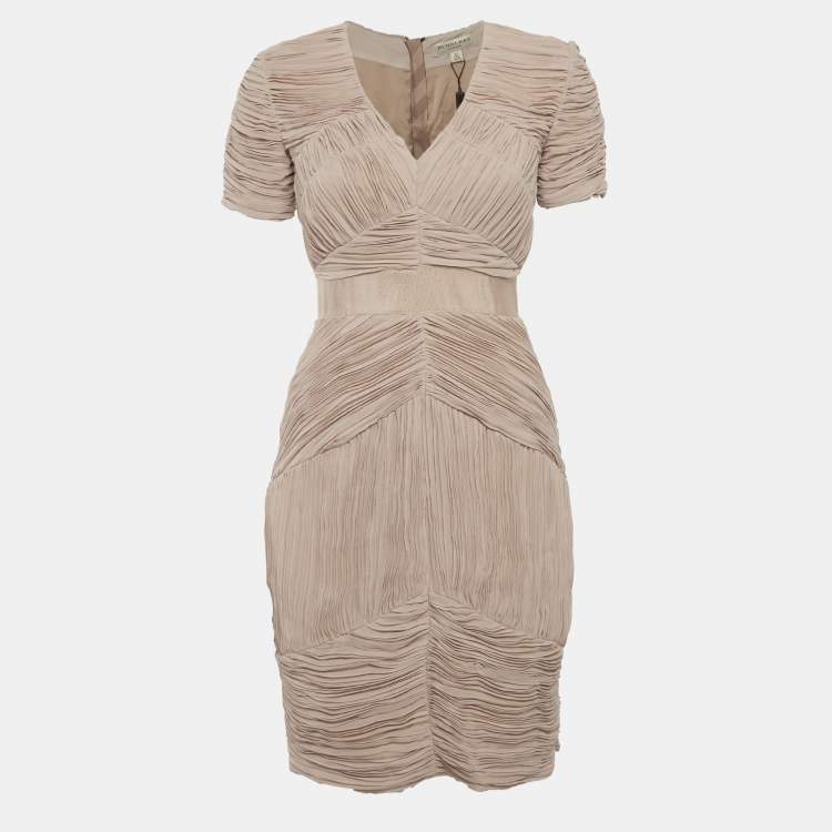 Pre Owned Burberry Beige Plisse Mini Dress S