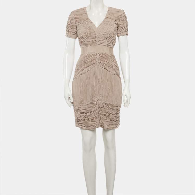 Pre Owned Burberry Beige Plisse Mini Dress S
