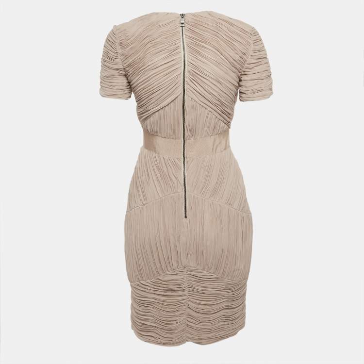 Pre Owned Burberry Beige Plisse Mini Dress S
