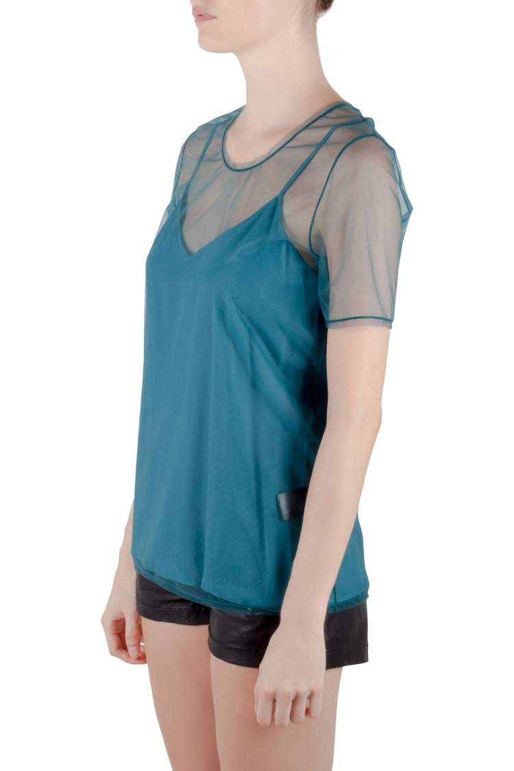 مملوكة مسبقًا Burberry Prosum Peacock Green Sheer Silk Tulle Feather Light Top M