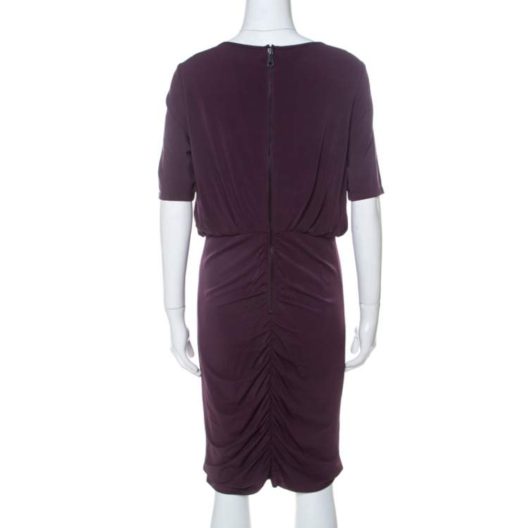 Pre Owned Burberry Purple Jersey Ruched Short Sleeve Dress L