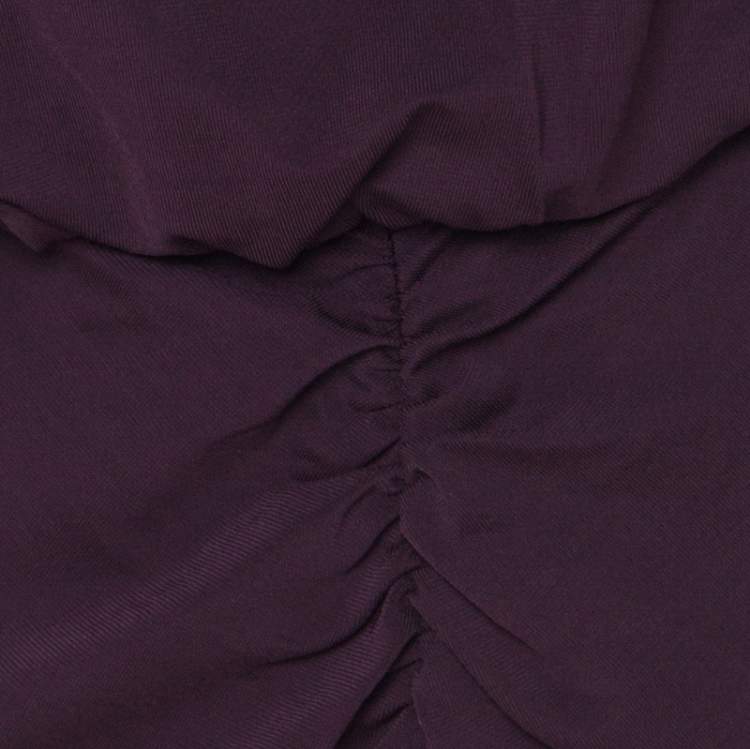 Pre Owned Burberry Purple Jersey Ruched Short Sleeve Dress L