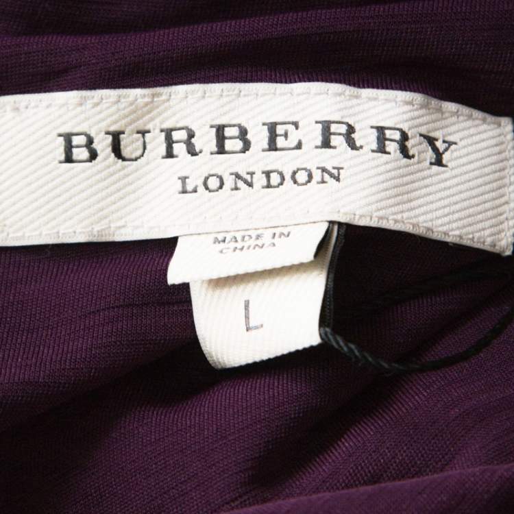 Pre Owned Burberry Purple Jersey Ruched Short Sleeve Dress L
