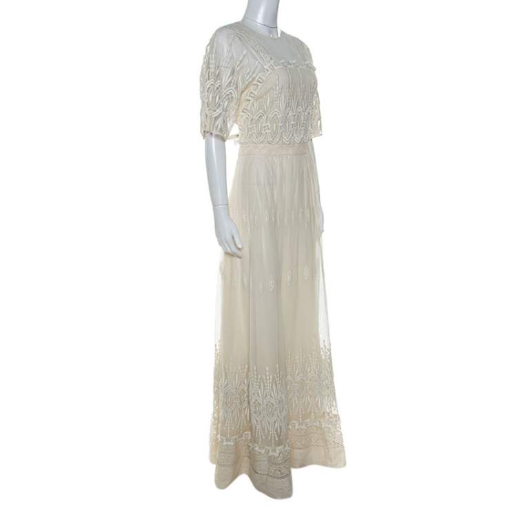 Burberry Cream Lace Short Sleeve Maxi Dress L Burberry TLC