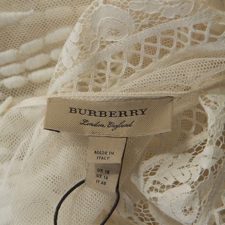 Pre Owned Burberry Cream Lace Short Sleeve Maxi Dress L
