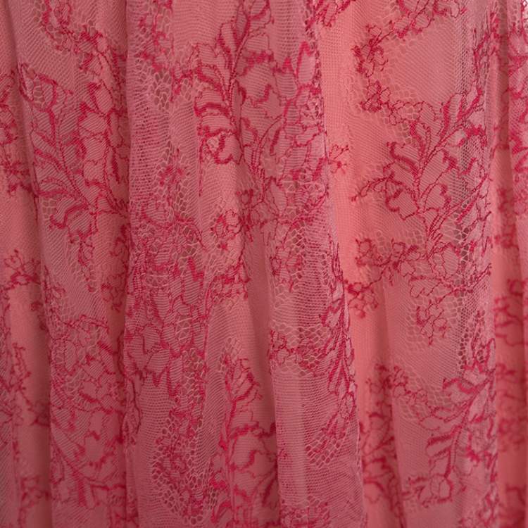 Pre Owned Burberry Pink Pleated Lace Wilton Midi Skirt L