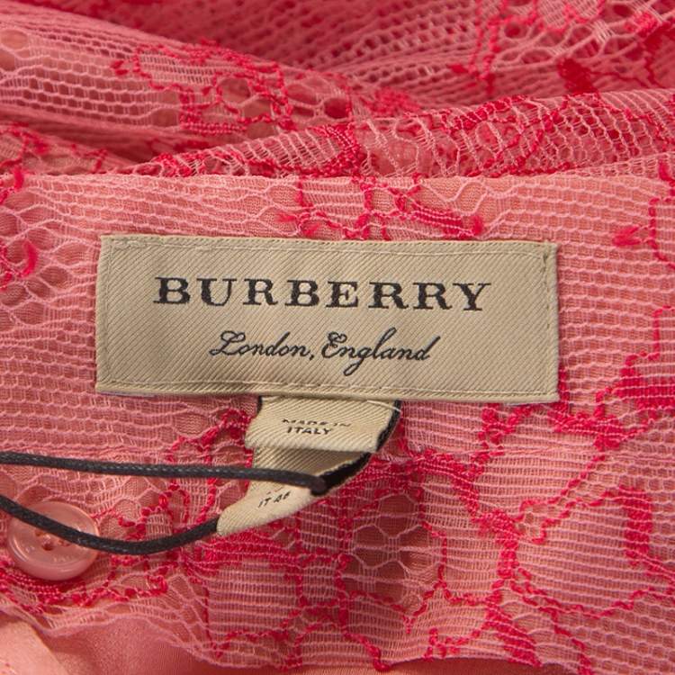Pre Owned Burberry Pink Pleated Lace Wilton Midi Skirt L