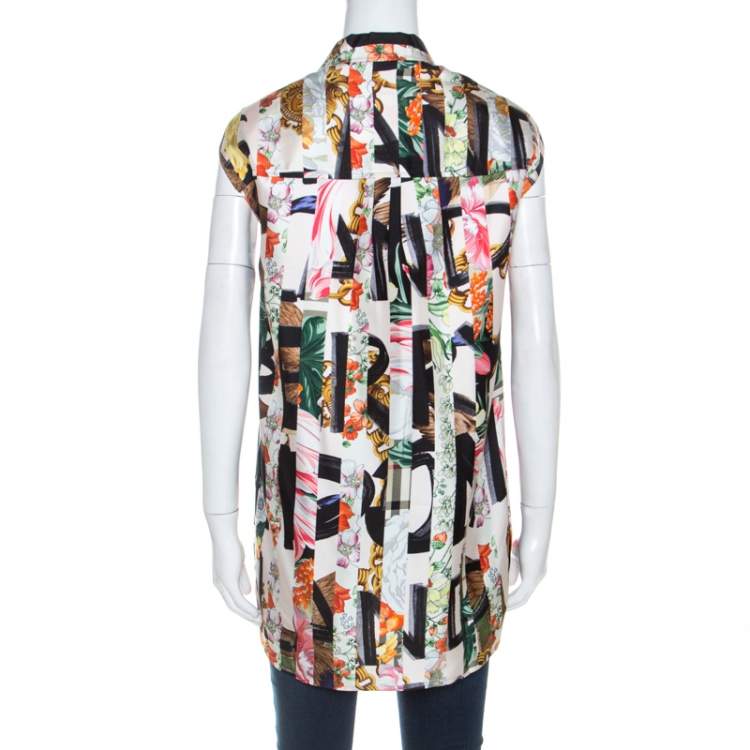 Pre Owned Burberry Multicolor Archive Scarf Print Silk Sleeveless Shirt M