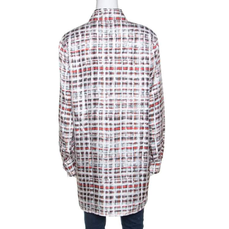 Pre Owned Burberry Multicolor Scribble Check Print Half Placket Shirt M
