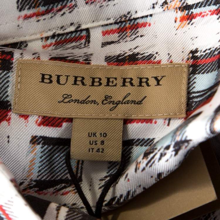 Pre Owned Burberry Multicolor Scribble Check Print Half Placket Shirt M