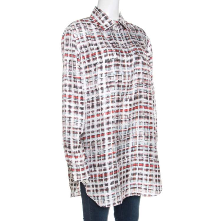 Pre Owned Burberry Multicolor Scribble Check Print Half Placket Shirt M
