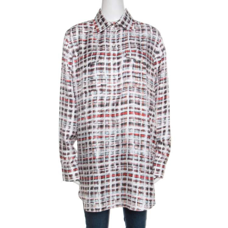 Pre Owned Burberry Multicolor Scribble Check Print Half Placket Shirt M