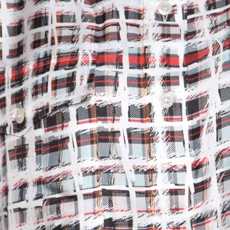 Pre Owned Burberry Multicolor Scribble Check Print Half Placket Shirt M