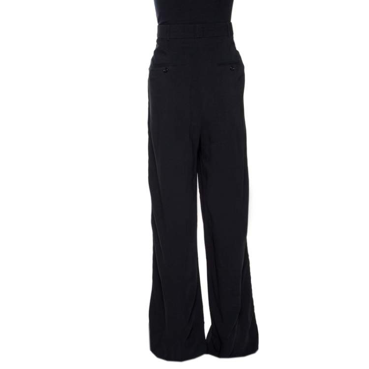 Pre Owned Burberry Black Crepe Stripe Detail Wide Leg Pants L