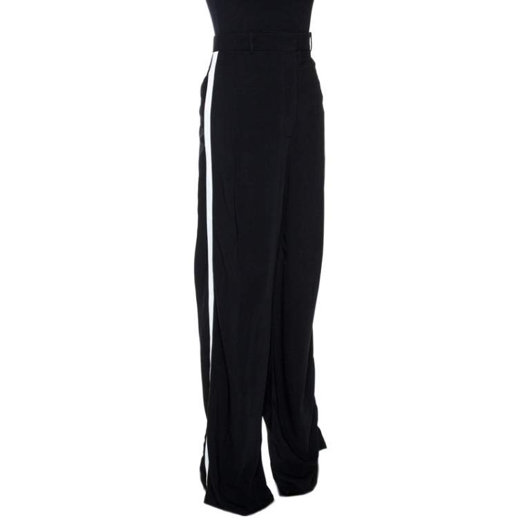 Burberry Black Crepe Stripe Detail Wide Leg Pants L Burberry | TLC