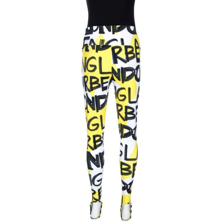 Pre Owned Burberry Yellow Graffiti Logo Print Jersey Stirrup Leggings S