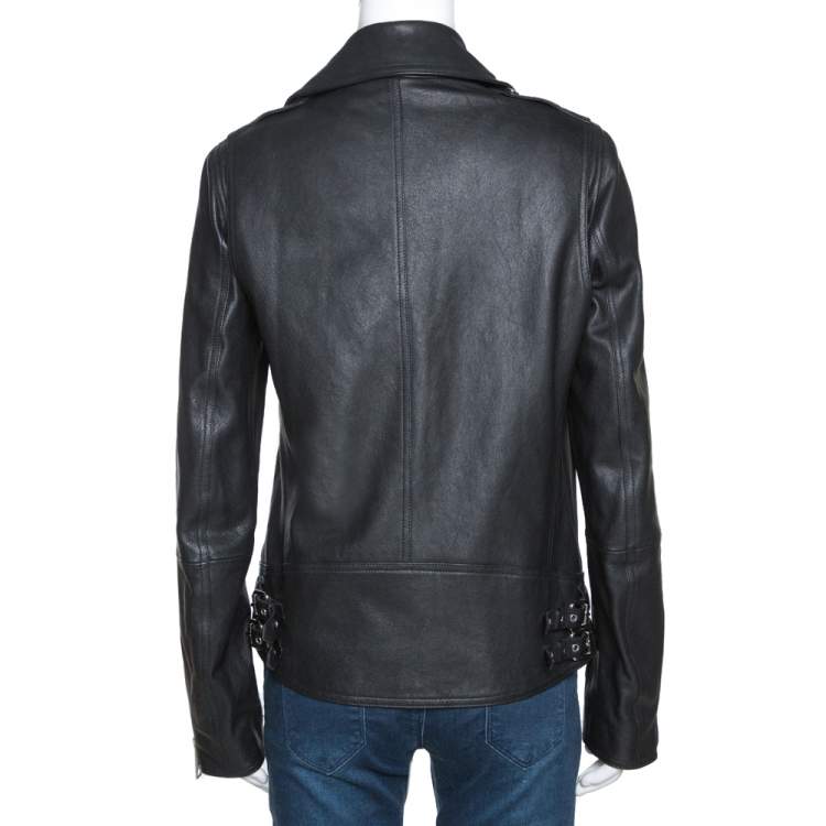 Pre Owned Burberry Black Floral Embroidered Leather Peebles Jacket M
