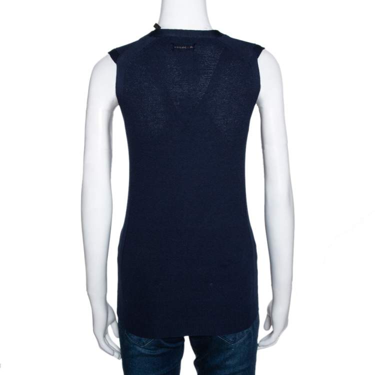 مملوكة مسبقًا Burberry London Navy Blue Cotton Silk Knit Sleeveless V Neck Top S