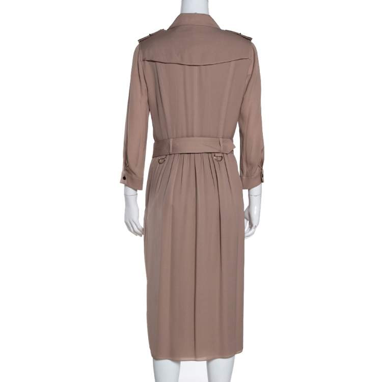 Pre Owned Burberry Dusty Pink Stretch Silk Trench Dress S