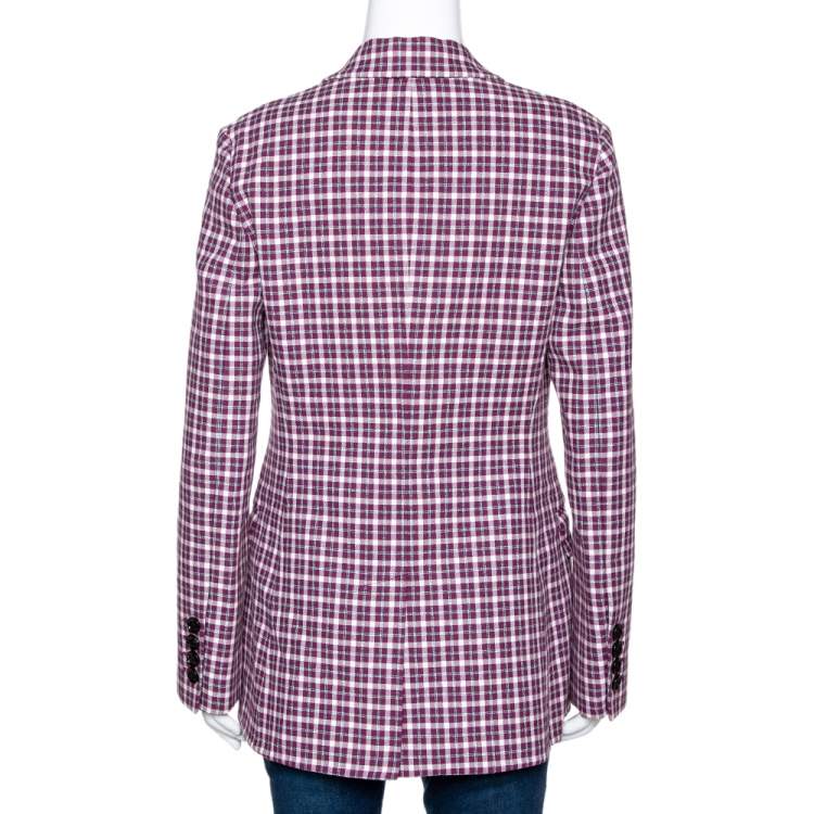 Pre Owned Burberry Burgundy Plaid Check Cotton Blazer S