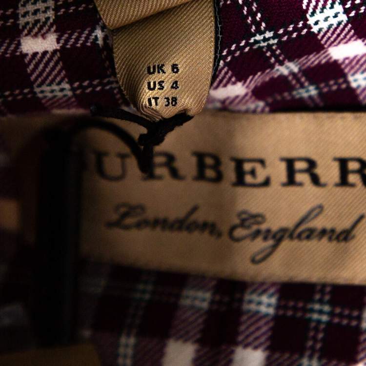 Pre Owned Burberry Burgundy Plaid Check Cotton Blazer S