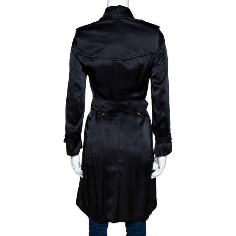مملوكة مسبقًا Burberry Black Silk Belted Kensington Trench Coat XS