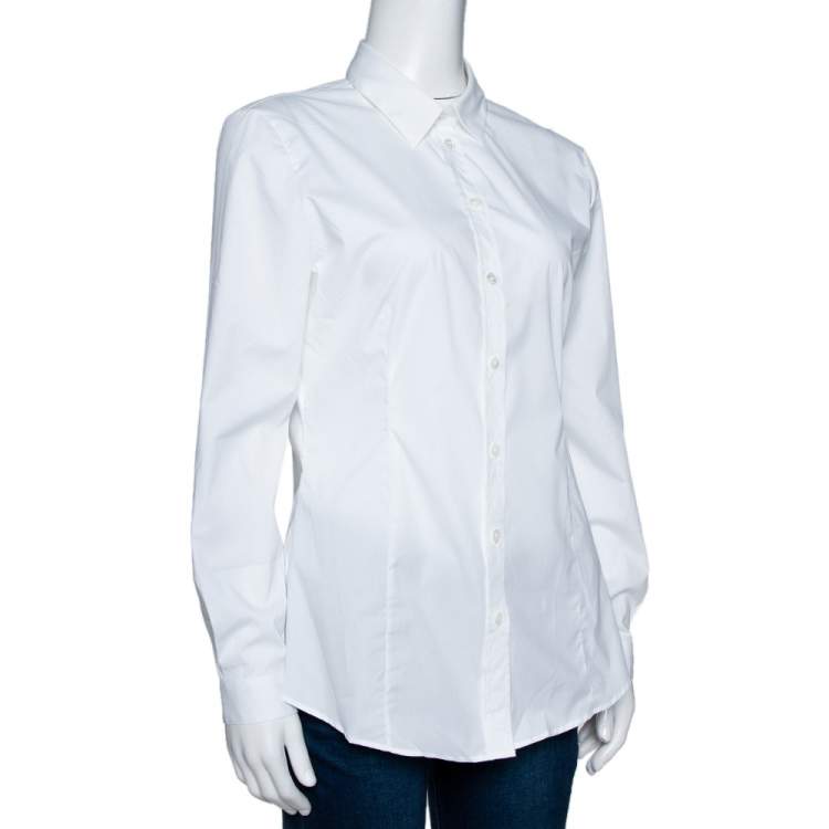 مملوكة مسبقًا Burberry White Stretch Cotton Long Sleeve Shirt S