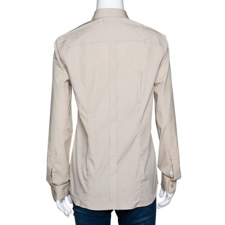 Pre Owned Burberry Stone Stretch Cotton Long Sleeve Shirt M