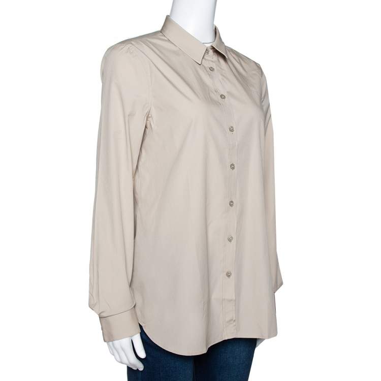 Pre Owned Burberry Stone Stretch Cotton Long Sleeve Shirt M