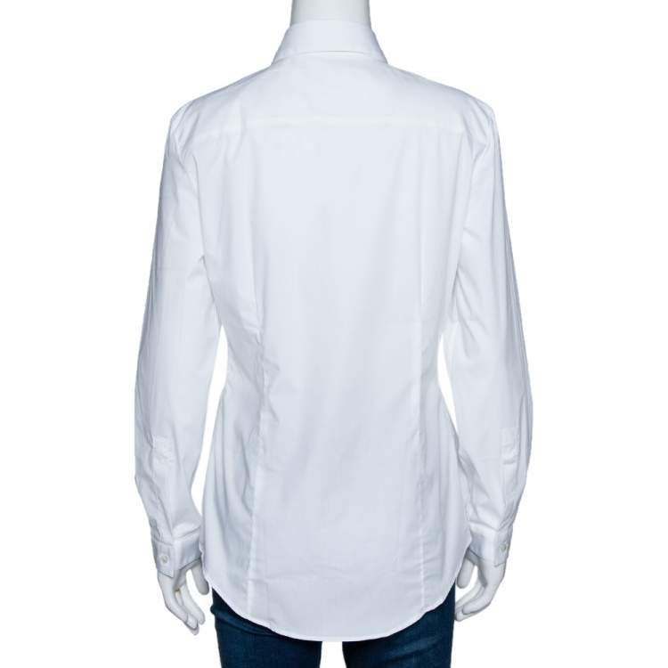 Pre Owned Burberry White Stretch Cotton Long Sleeve Shirt S