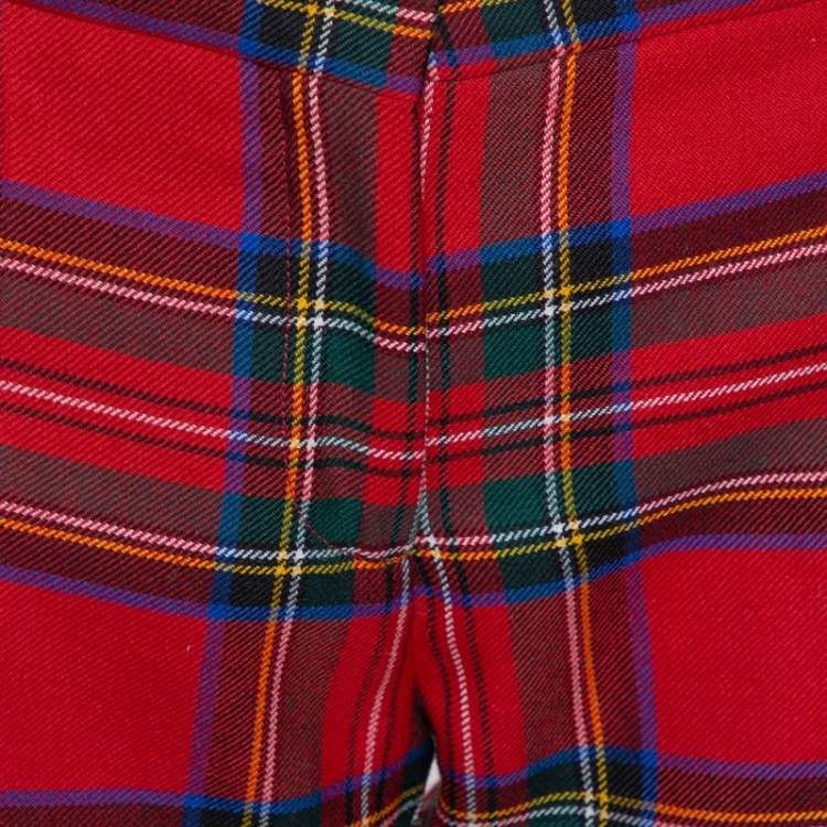 Pre Owned Burberry Red Tartan Check Wool Tailored Trousers L