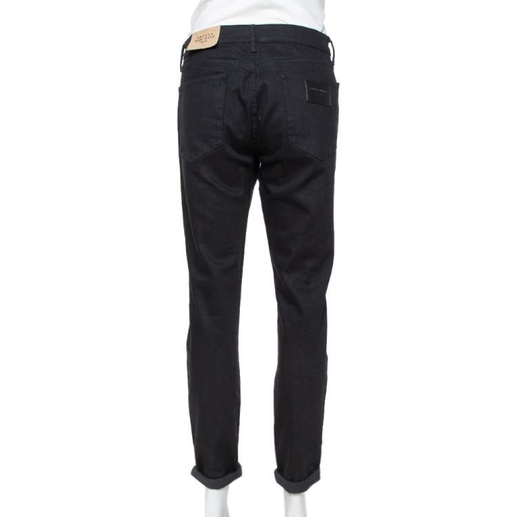 Pre Owned Burberry Black Denim Nova Check Detail Skinny Fit Jeans L