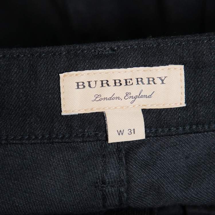 Pre Owned Burberry Black Denim Nova Check Detail Skinny Fit Jeans L