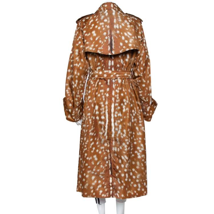 Pre Owned Burberry Brown Deer Printed Exaggerated Cuff Detail Belted Trench Coat M