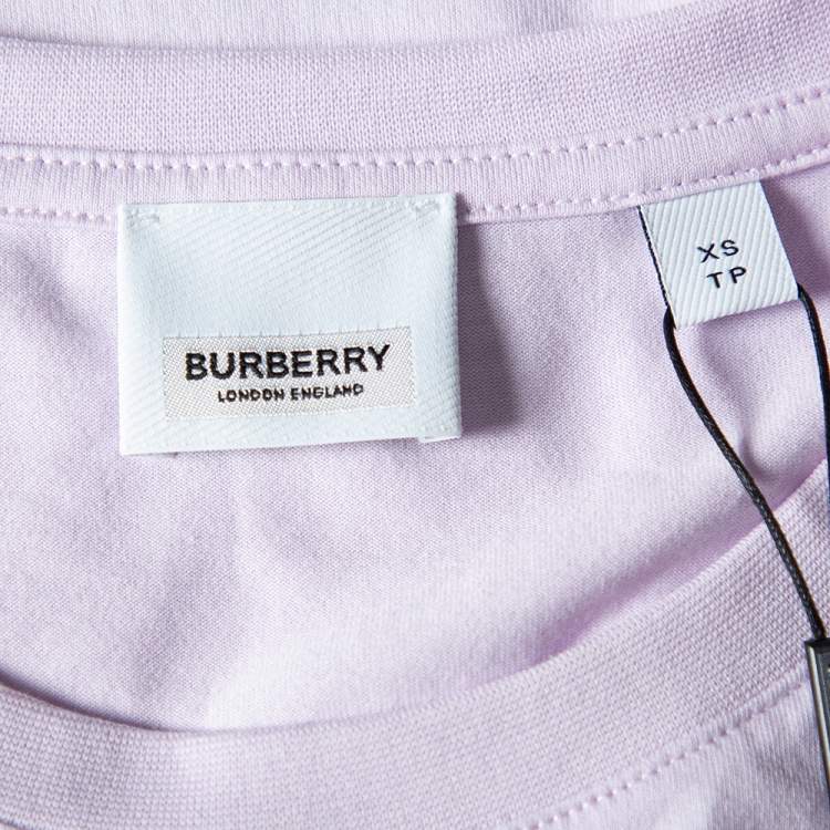 مملوكة مسبقًا Burberry Lavender Cotton Logo Embroidered Crewneck T-Shirt XS