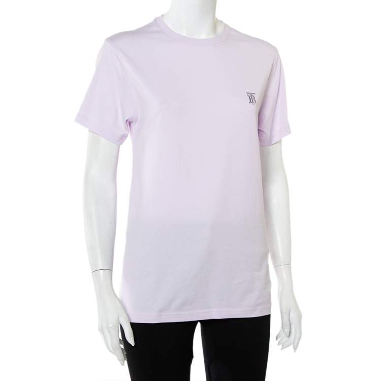 مملوكة مسبقًا Burberry Lavender Cotton Logo Embroidered Crewneck T-Shirt XS