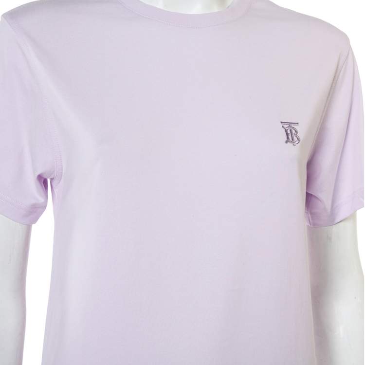 مملوكة مسبقًا Burberry Lavender Cotton Logo Embroidered Crewneck T-Shirt XS