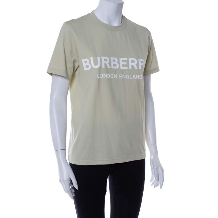 Pre Owned Burberry Pale Green Cotton Shotover Logo Print T Shirt M