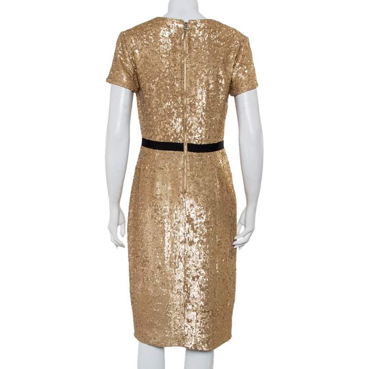 Pre Owned Burberry Vintage Gold Sequined V Neck Sheath Dress S