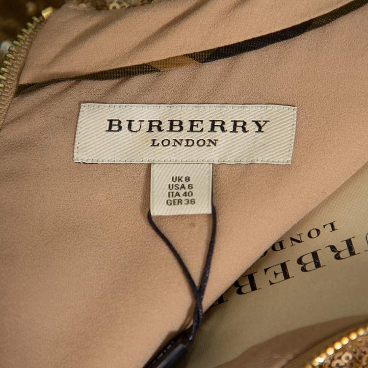 Pre Owned Burberry Vintage Gold Sequined V Neck Sheath Dress S