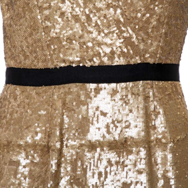 Pre Owned Burberry Vintage Gold Sequined V Neck Sheath Dress S