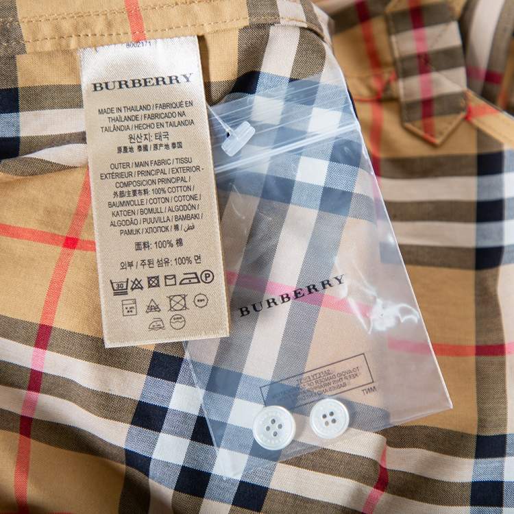 Pre Owned Burberry Beige Vintage Checkered Cotton High Neck Shirt M