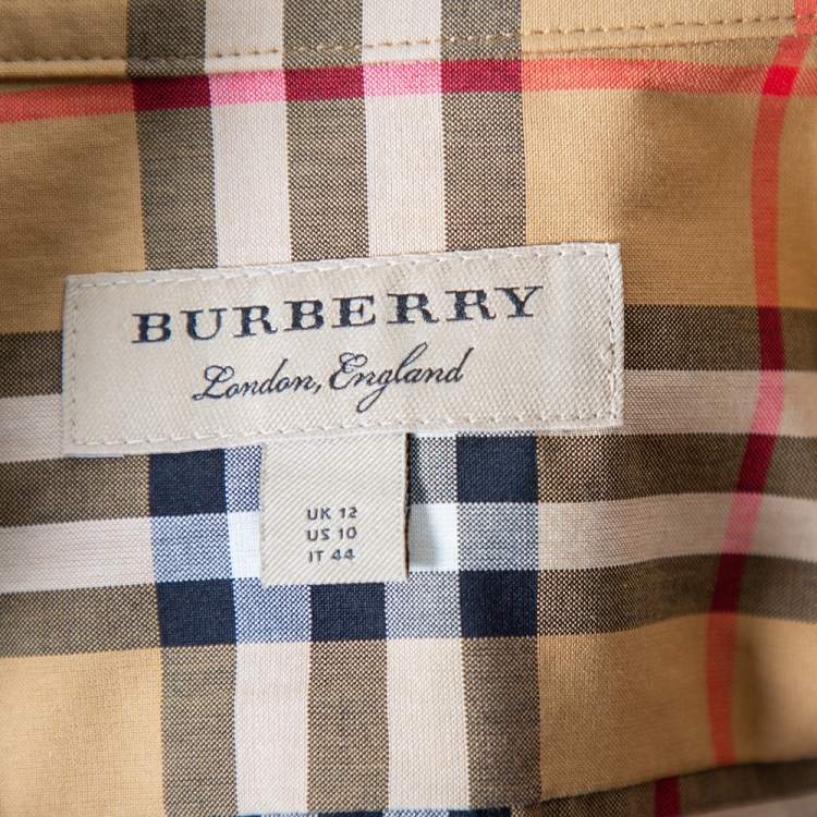 Pre Owned Burberry Beige Vintage Checkered Cotton High Neck Shirt M