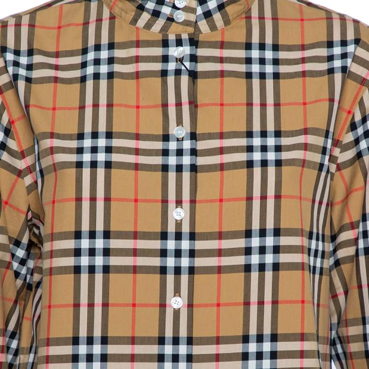 Pre Owned Burberry Beige Vintage Checkered Cotton High Neck Shirt M